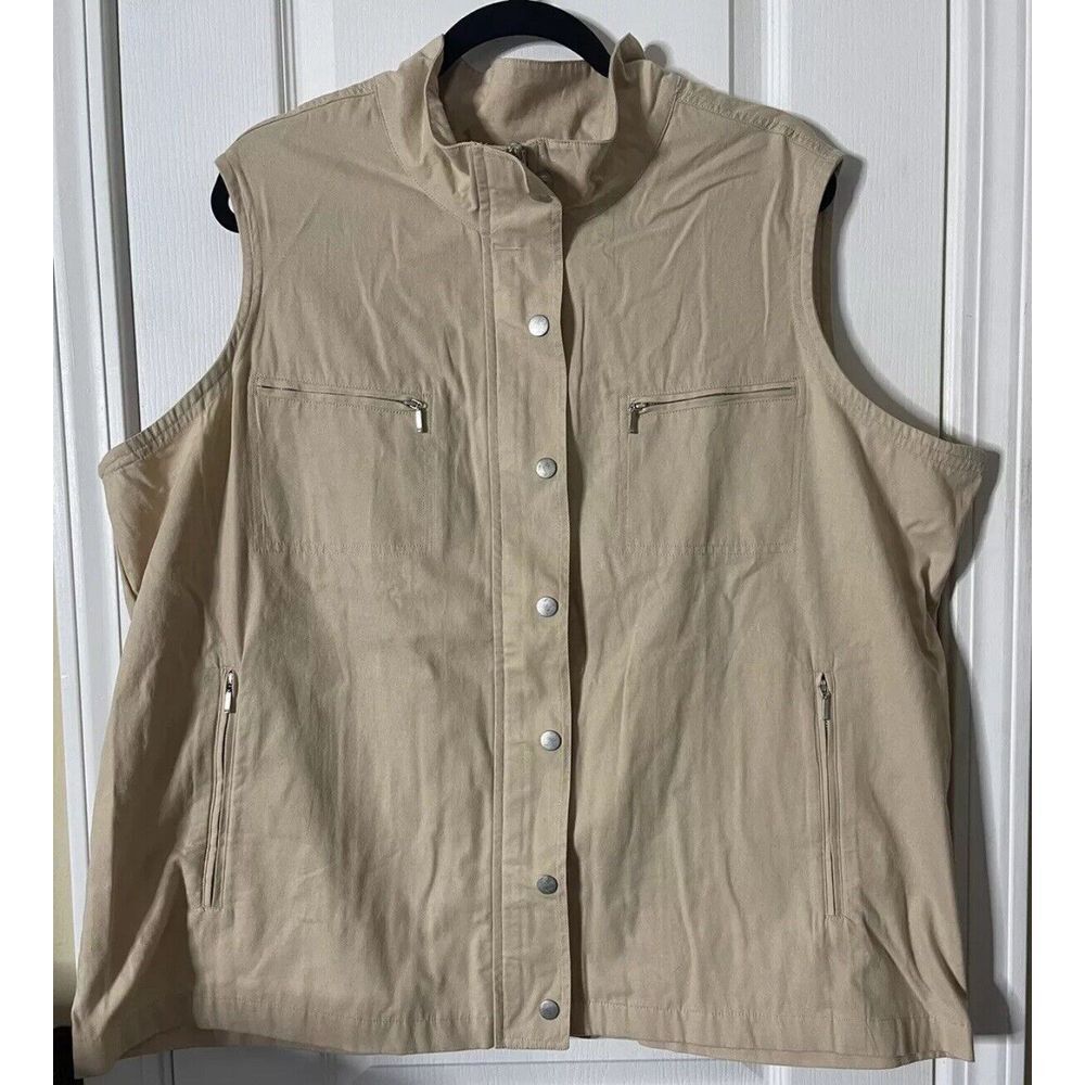 Scandia Woods Vest‎ Womens Large Fishing Khaki Snap Button Up Hiking Safari EUC